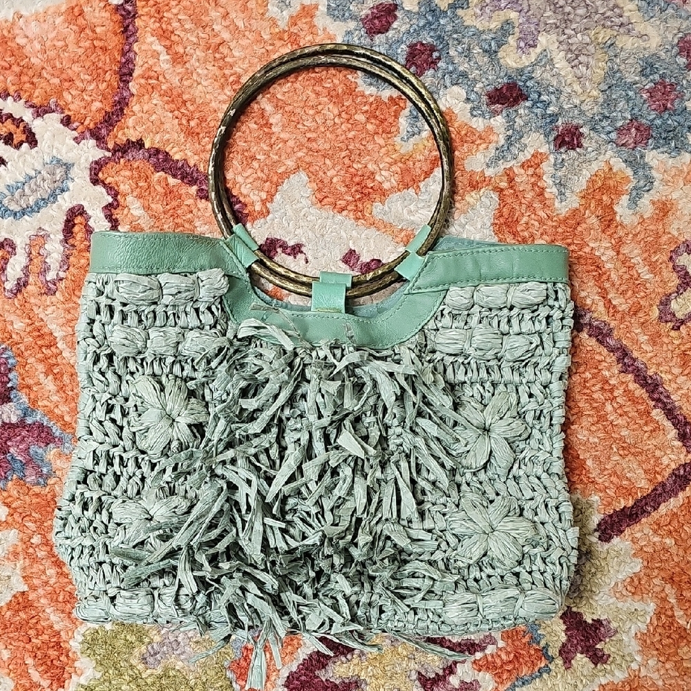Anthropologie Green Woven Handbag